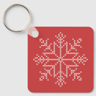 Christmas holiday knitted snowflake nordic art keychain