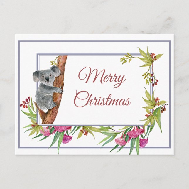 Christmas Holiday Koala Eucalyptus Tree Floral Postcard (Front)