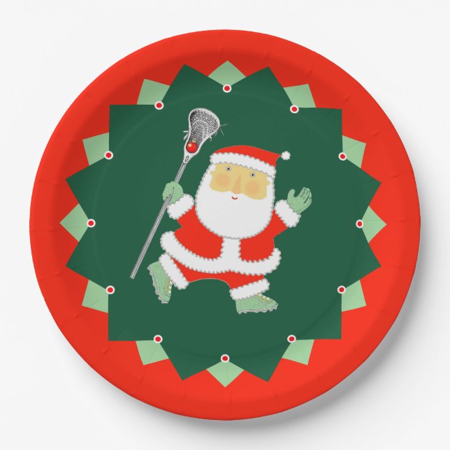 Christmas Holiday Lacrosse Party Paper Plate (Front)