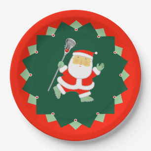 Christmas Holiday Lacrosse Sports Paper Plate