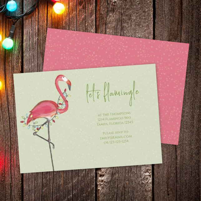 Christmas Holiday Lights Pink Festive Flamingo Invitation (Creator Uploaded)