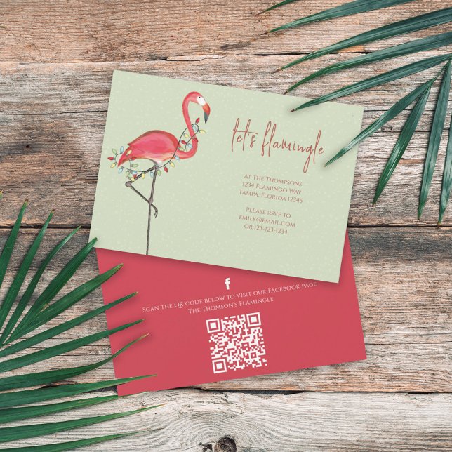Christmas Holiday Lights Pink Flamingo QR Code Invitation (Creator Uploaded)
