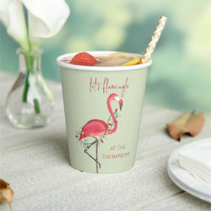 Christmas Holiday Lights Pink Whimsical Flamingo Paper Cups