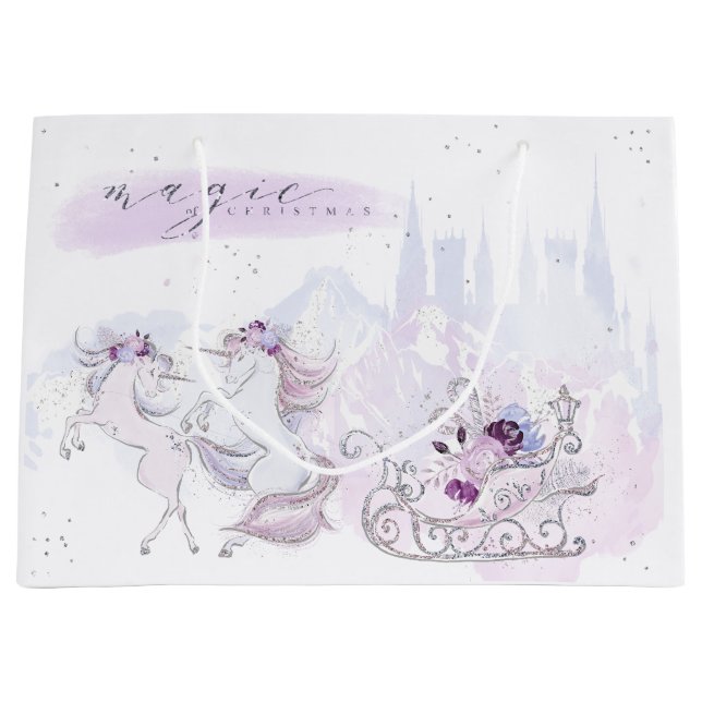Christmas Holiday - Magic of Christmas - Unicorns Large Gift Bag (Front)