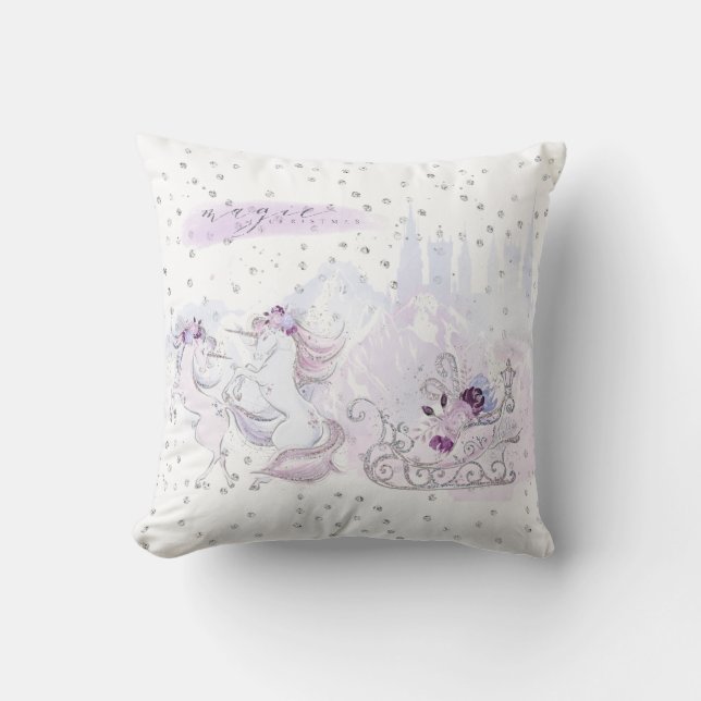 Christmas Holiday - Magic of Christmas - Unicorns Throw Pillow (Front)