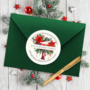 Christmas Holiday Mailbox Floral Return Address Classic Round Sticker