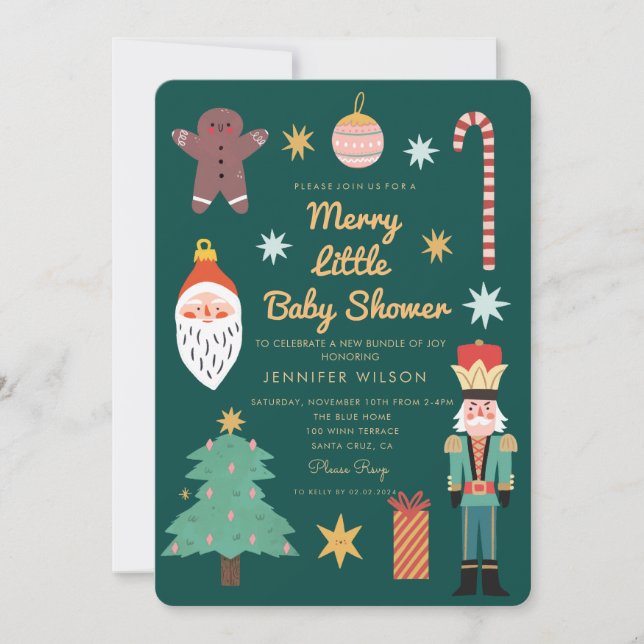 Christmas Holiday Merry Little Baby Shower Invitation (Front)