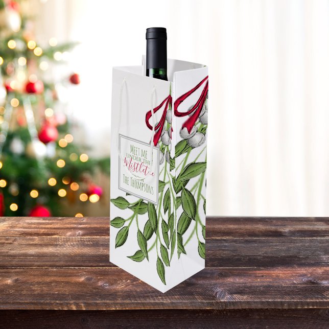 Christmas Holiday Merry Mistletoe Cute Whimsical Wine Gift Bag (Christmas merry mistletoe holiday wine gift bag)