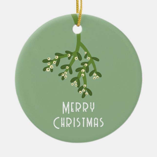 Christmas Holiday Mistletoe Ceramic Ornament (Front)