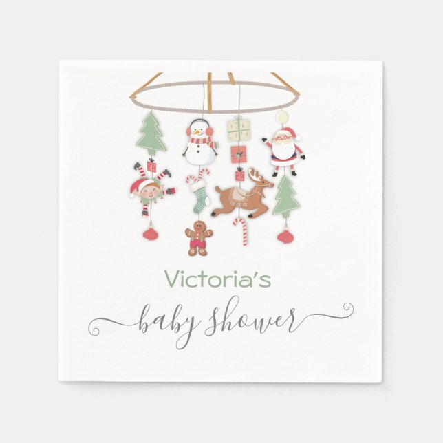 Christmas Holiday Mobile Baby Shower Napkin (Front)