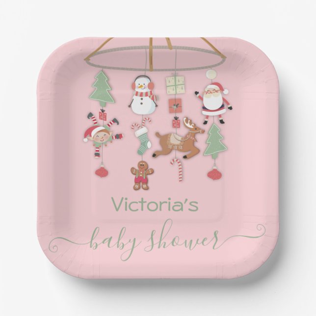 Christmas Holiday Mobile Baby Shower Paper Plate (Front)