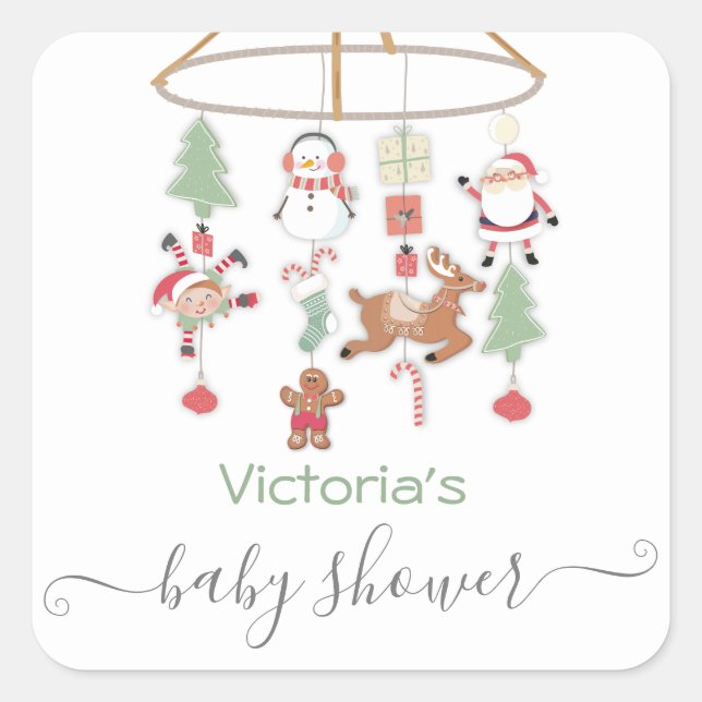 Christmas Holiday Mobile Baby Shower Square Sticker (Front)