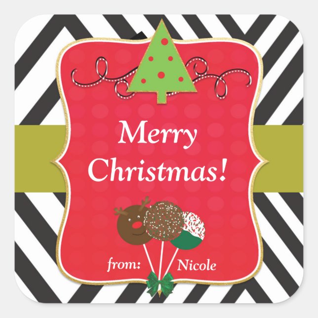 Christmas Holiday Modern Tree & Cake Pops Stickers (Front)