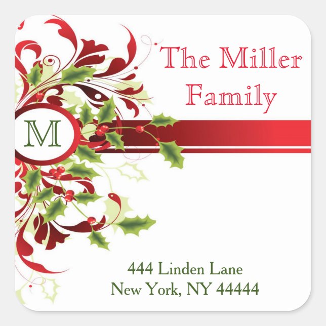 Christmas Holiday Monogram Address Labels Stickers (Front)