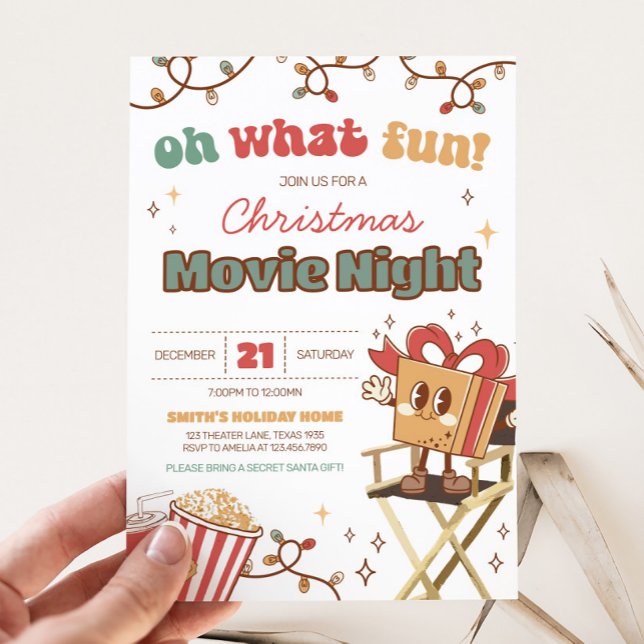 Christmas Holiday Movie Soirée Fête Invitation (Movie Night Holiday Christmas Party Invitation)
