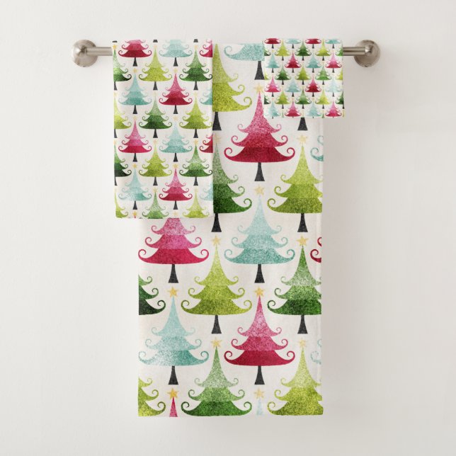 Christmas Holiday - Multi Coloured X-Trees Bath Towel Set (Insitu)