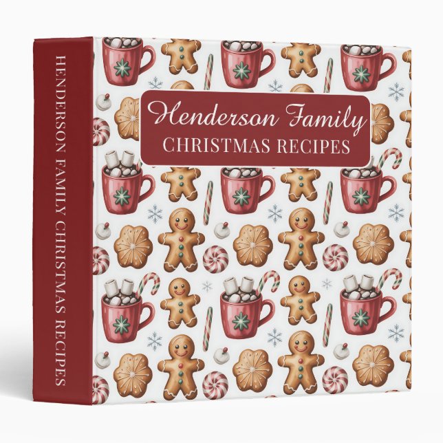 Christmas Holiday Name Gingerbread Cookie Pattern Binder (Front/Spine)