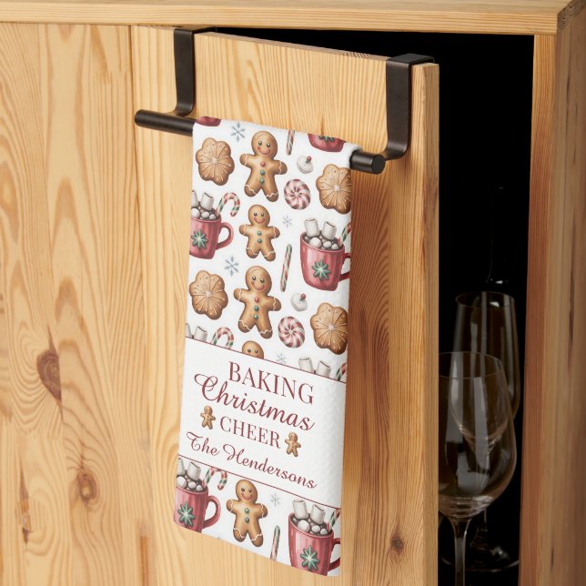Christmas Holiday Name Gingerbread Cookie Pattern Kitchen Towel (Thirds Fold)