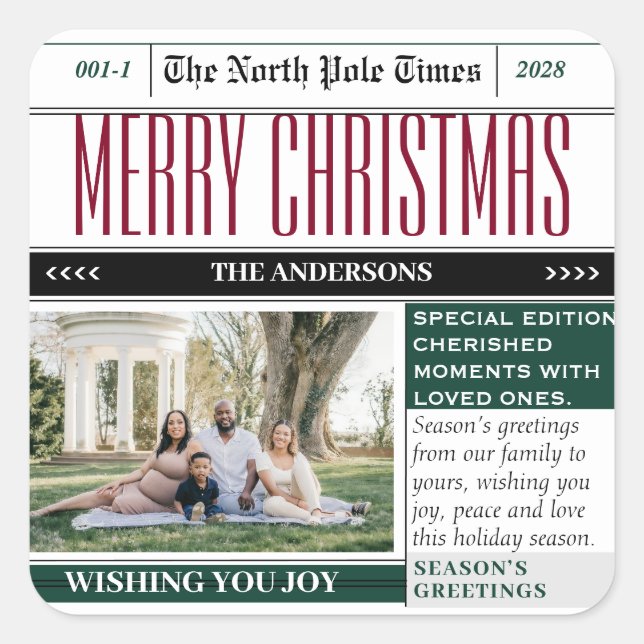 Christmas Holiday Newspaper themed Sticker (Front)