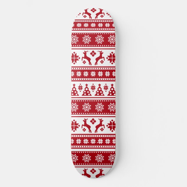 Christmas Holiday Nordic Pattern Cozy Skateboard (Front)