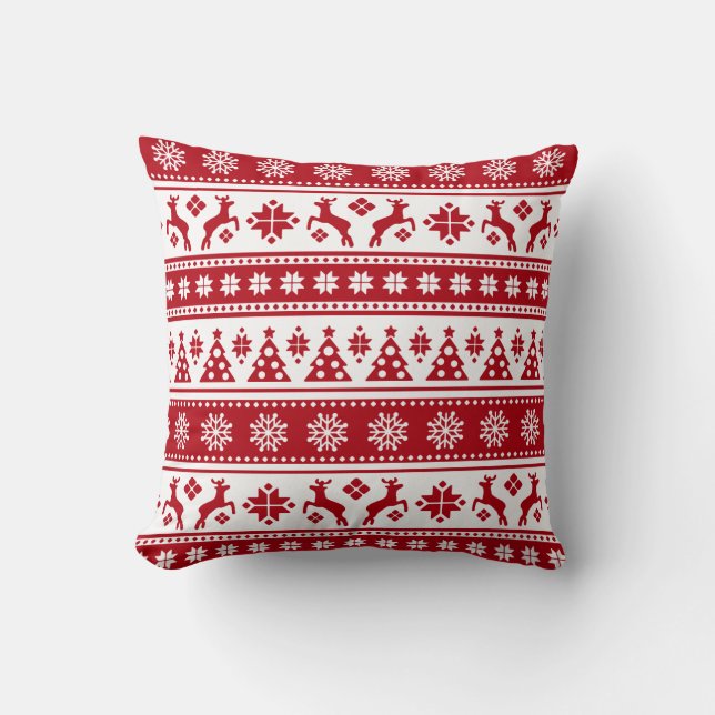 Christmas Holiday Nordic Pattern Cozy Throw Pillow (Front)