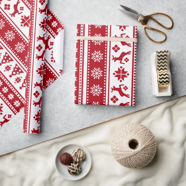 Christmas Holiday Nordic Pattern Cozy Wrapping Paper (Crafts)