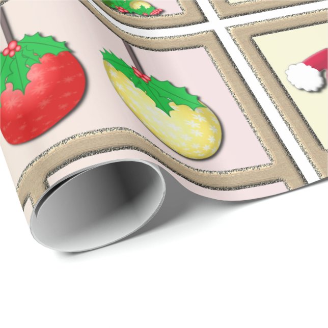 Christmas Holiday Ornament Background Pattern Wrapping Paper (Roll Corner)