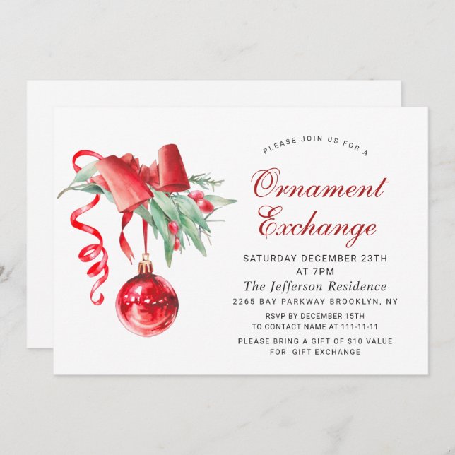 Christmas Holiday Ornament Exchange Party Invitation (Front/Back)