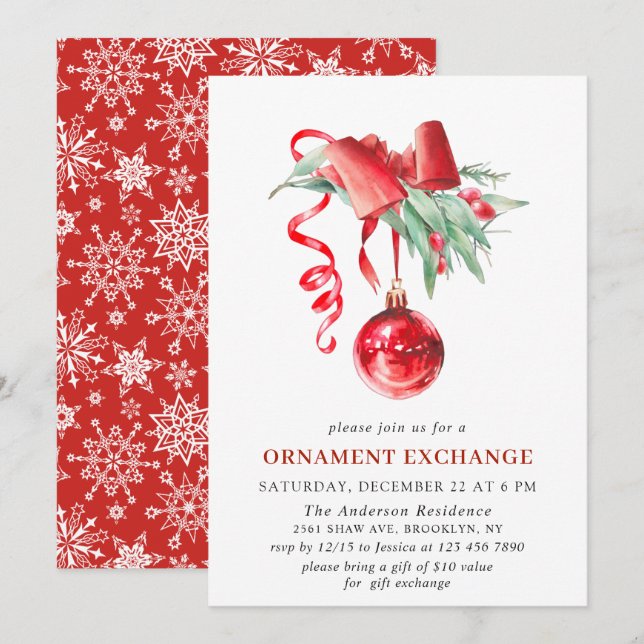Christmas Holiday Ornament Exchange Party Invitation (Front/Back)