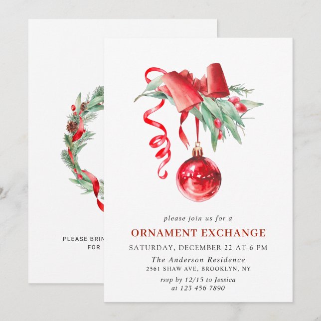 Christmas Holiday Ornament Exchange Party Invitation (Front/Back)