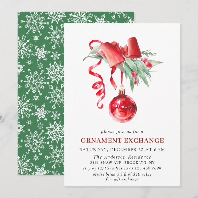Christmas Holiday Ornament Exchange Party Invitation (Front/Back)