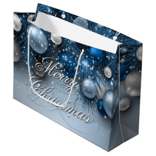 Christmas Holiday Ornaments - Blues Large Gift Bag