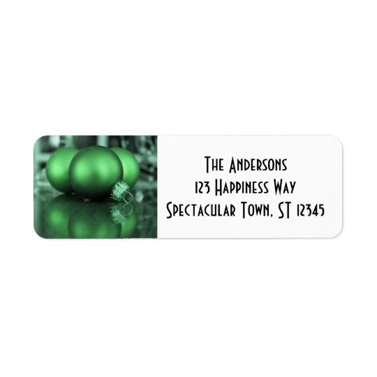 Christmas Holiday Ornaments, Green Photo Return Address Label