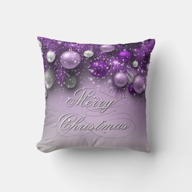 Christmas Holiday Ornaments - Purples Throw Pillow (Front)