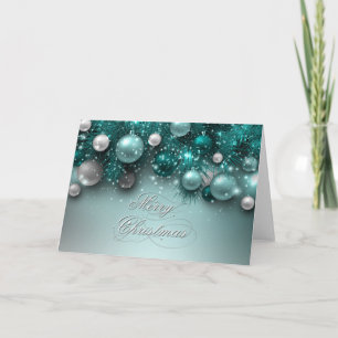 Christmas Holiday Ornaments - Teal - Customize Card