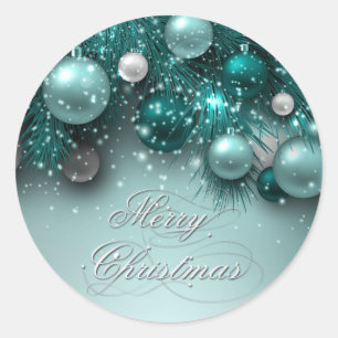 Christmas Holiday Ornaments - Teal - Customize Classic Round Sticker