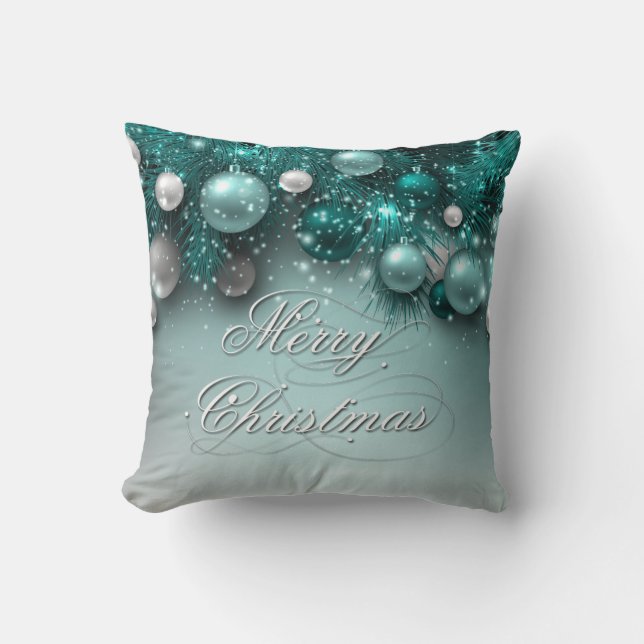 Christmas Holiday Ornaments Teal Throw Pillow (Front)