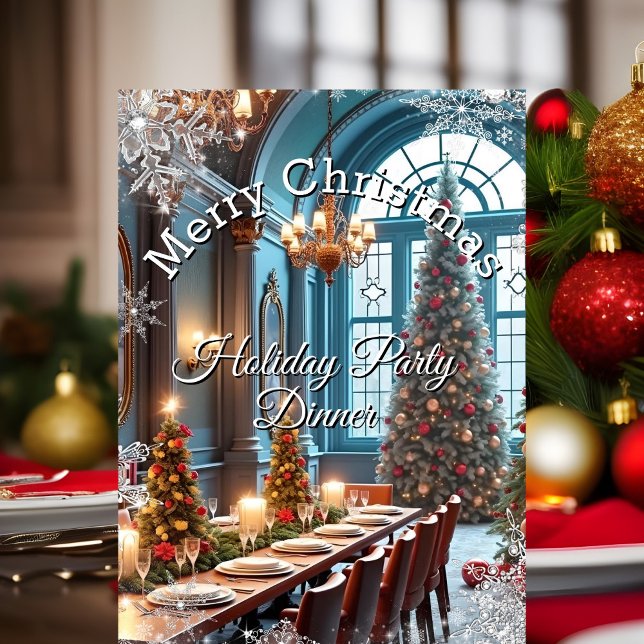 Christmas Holiday Party Dinner Blue red tree Invitation (Creator Uploaded)