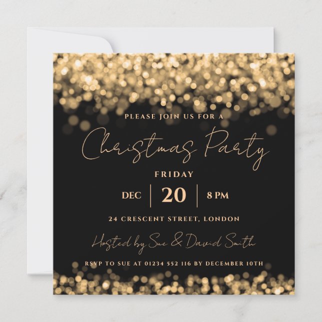 Christmas Holiday Party Gold Shimmering Lights Invitation (Front)