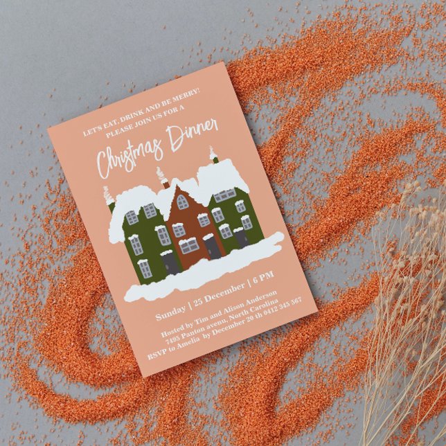 Christmas Holiday Party Houses Green Invitation (Creator Uploaded)