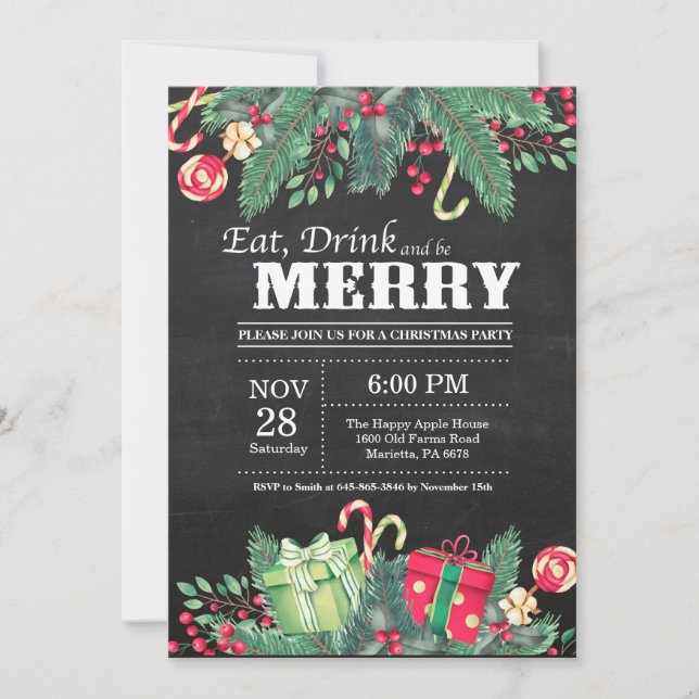 Christmas Holiday Party Invitation Chalkboard (Front)