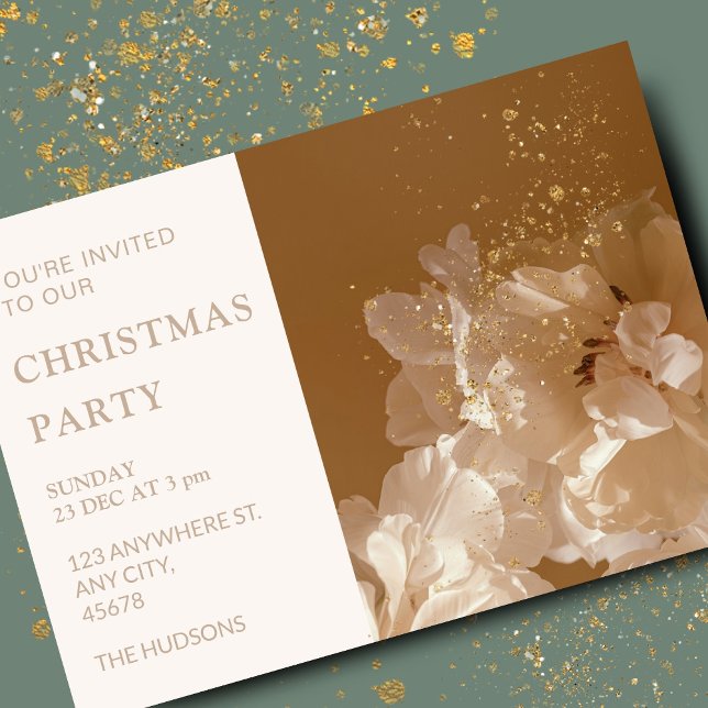 Christmas Holiday Party Invitation Floral Gold  (Creator Uploaded)