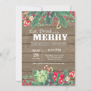 Christmas Holiday Party Invitation Rustic Wood
