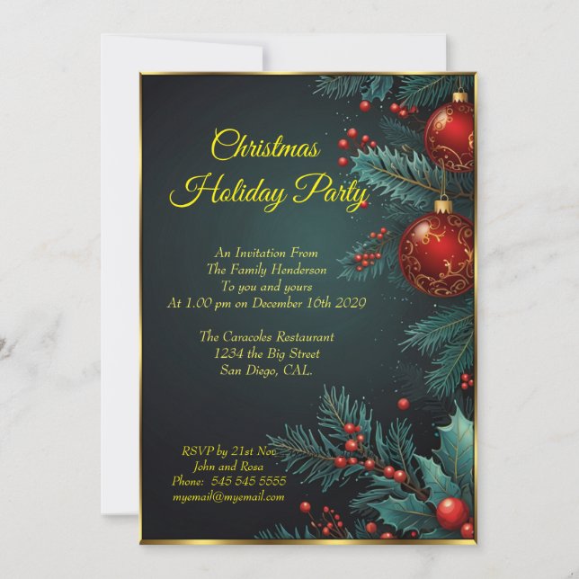 Christmas Holiday Party  Mistletoe red baubles  Invitation (Front)