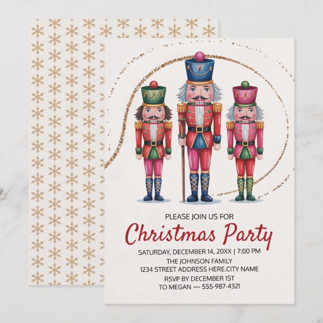 Christmas Holiday Party Nutcracker Gold Glitter    Invitation (Front/Back)