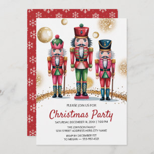 Christmas Holiday Party Nutcracker Gold Glitter    Invitation