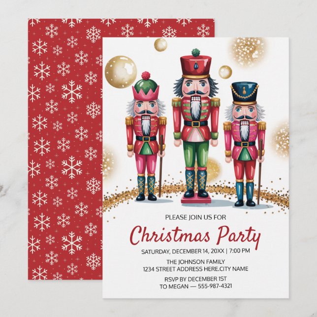 Christmas Holiday Party Nutcracker Gold Glitter    Invitation (Front/Back)