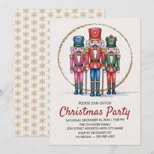 Christmas Holiday Party Nutcracker Gold Glitter Invitation