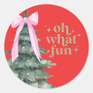 Christmas Holiday Party Oh What Fun Pink Classic Round Sticker