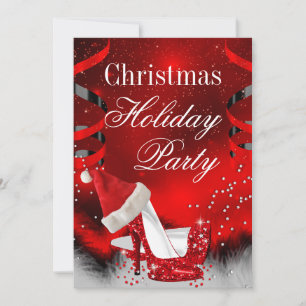 Christmas Holiday Party Red High Heel Santa hat Invitation